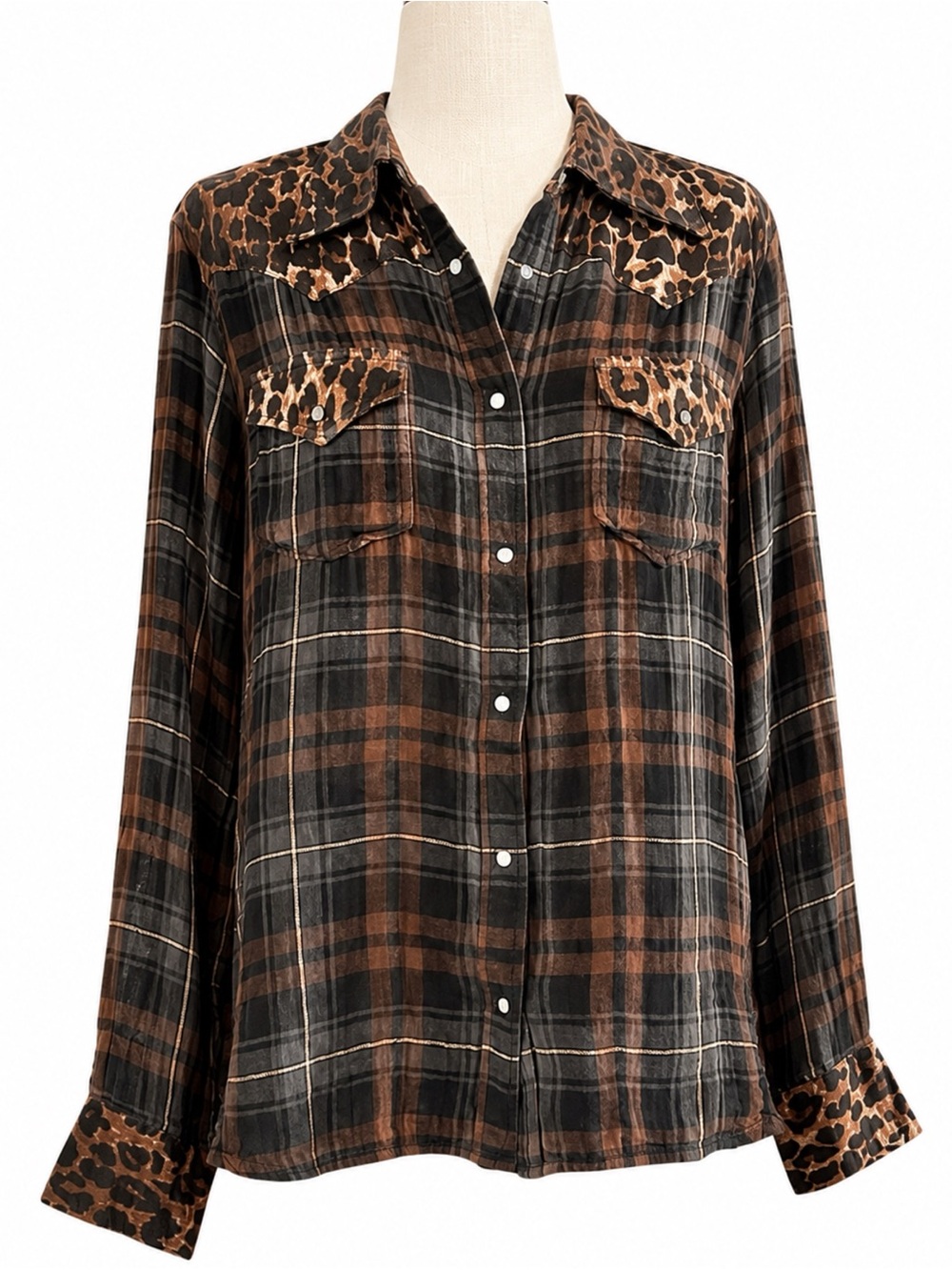 Johnny Was Mixed Print Leopard Western Buttondown Shirt XL FLAWED